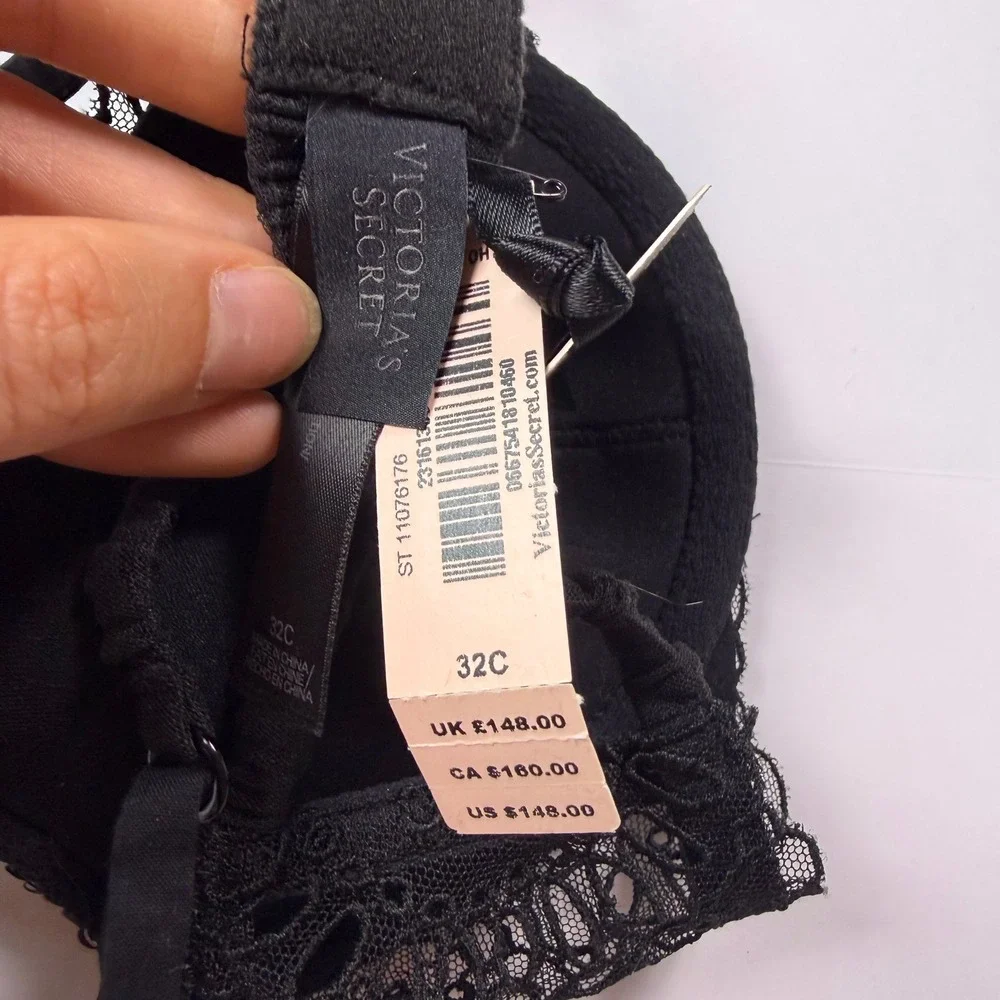 Victoria's Secret Gothic Glam Womens Rhinestone Studded Lace Cage Bra Black